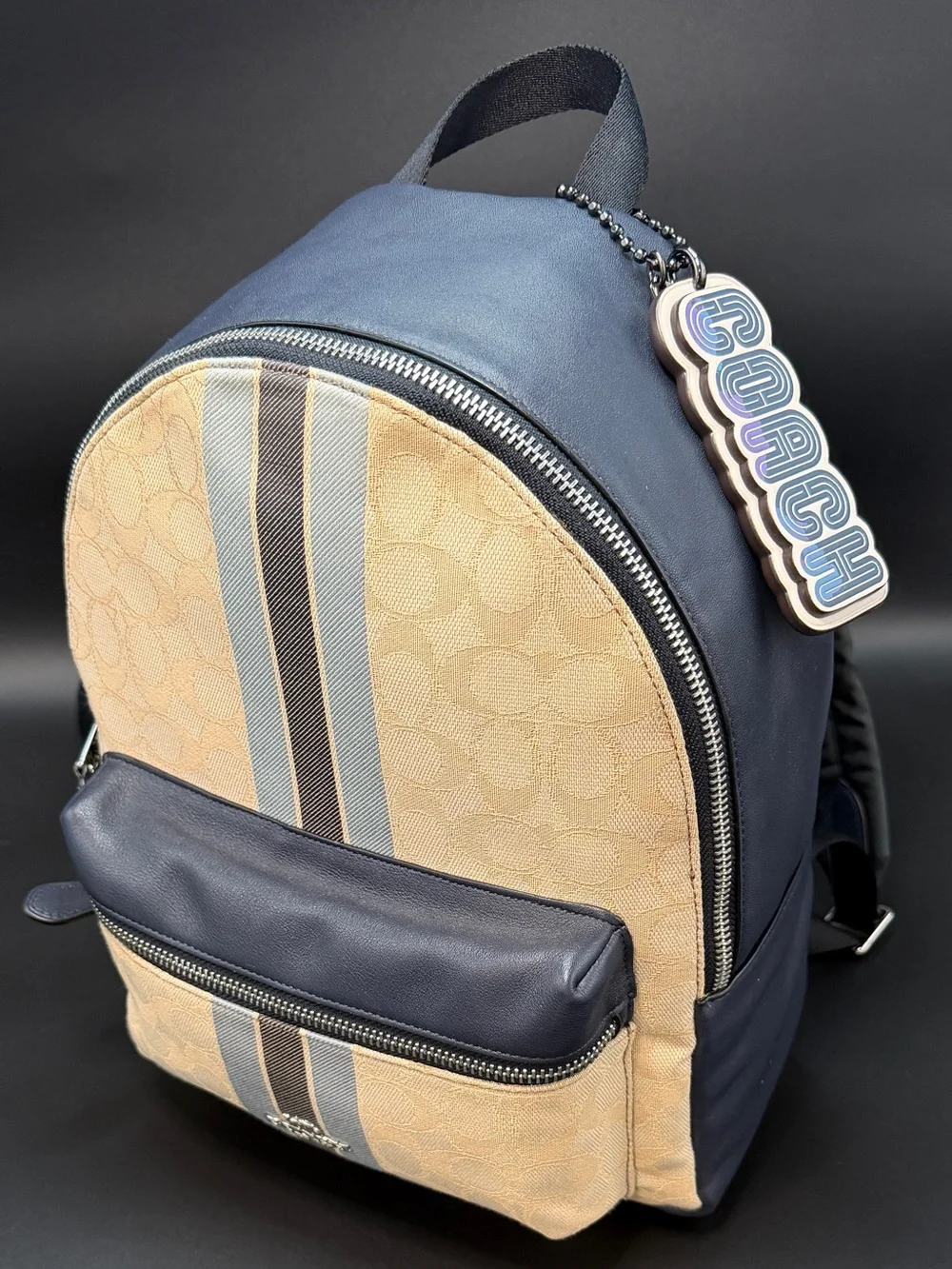 Coach F68034 Signature Medium Charlie Backpack Jacquard Stripe